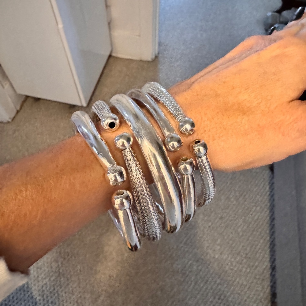 5 Silver Bangles Bracelets Set - image 6